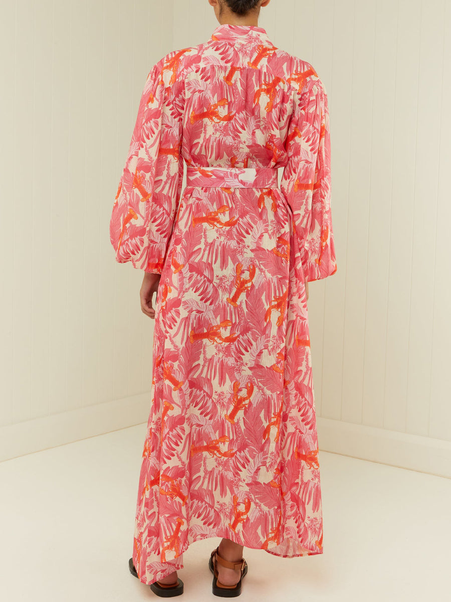 Printed Button Up Belted Maxi Dress