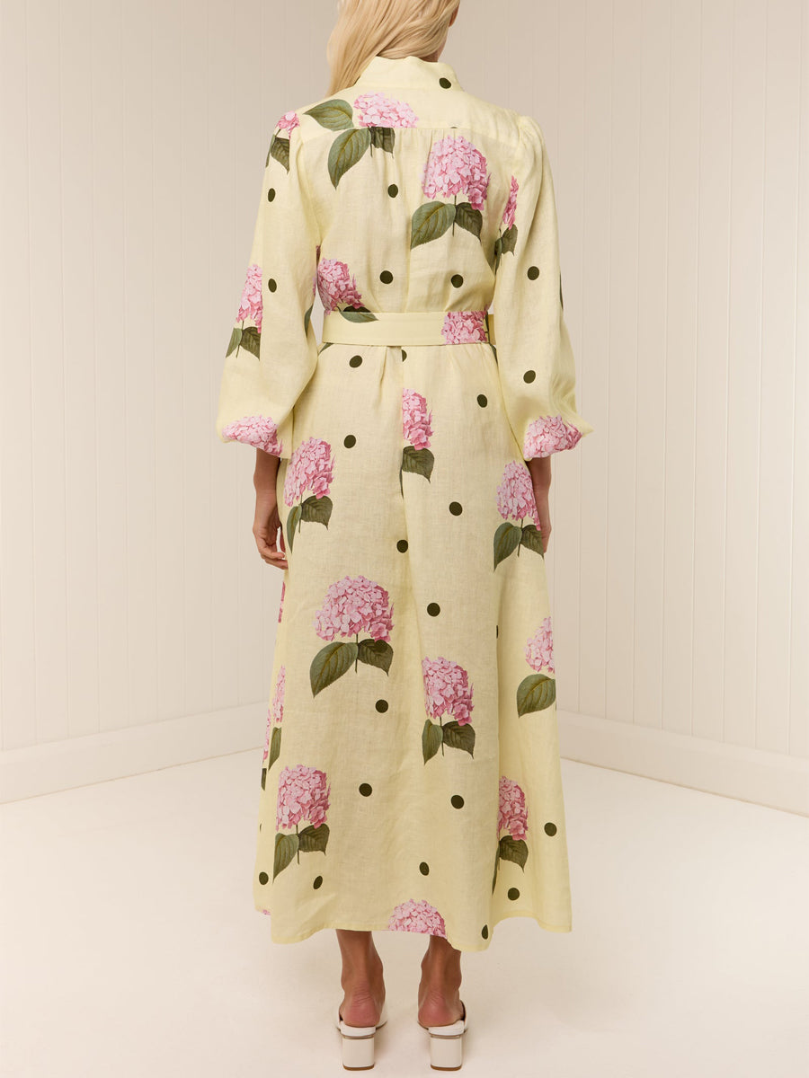 Printed Button Up Belted Maxi Dress