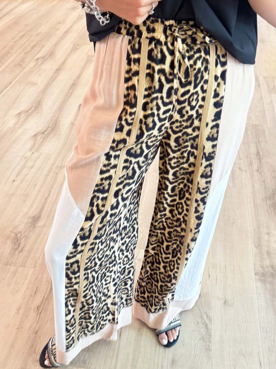 Ballon Sleeve Top & Leopard Print Wide Leg Pants