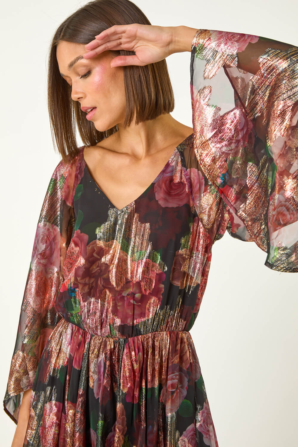 Floral Print Shimmer Midi Dress Rated 5 Out Of 5