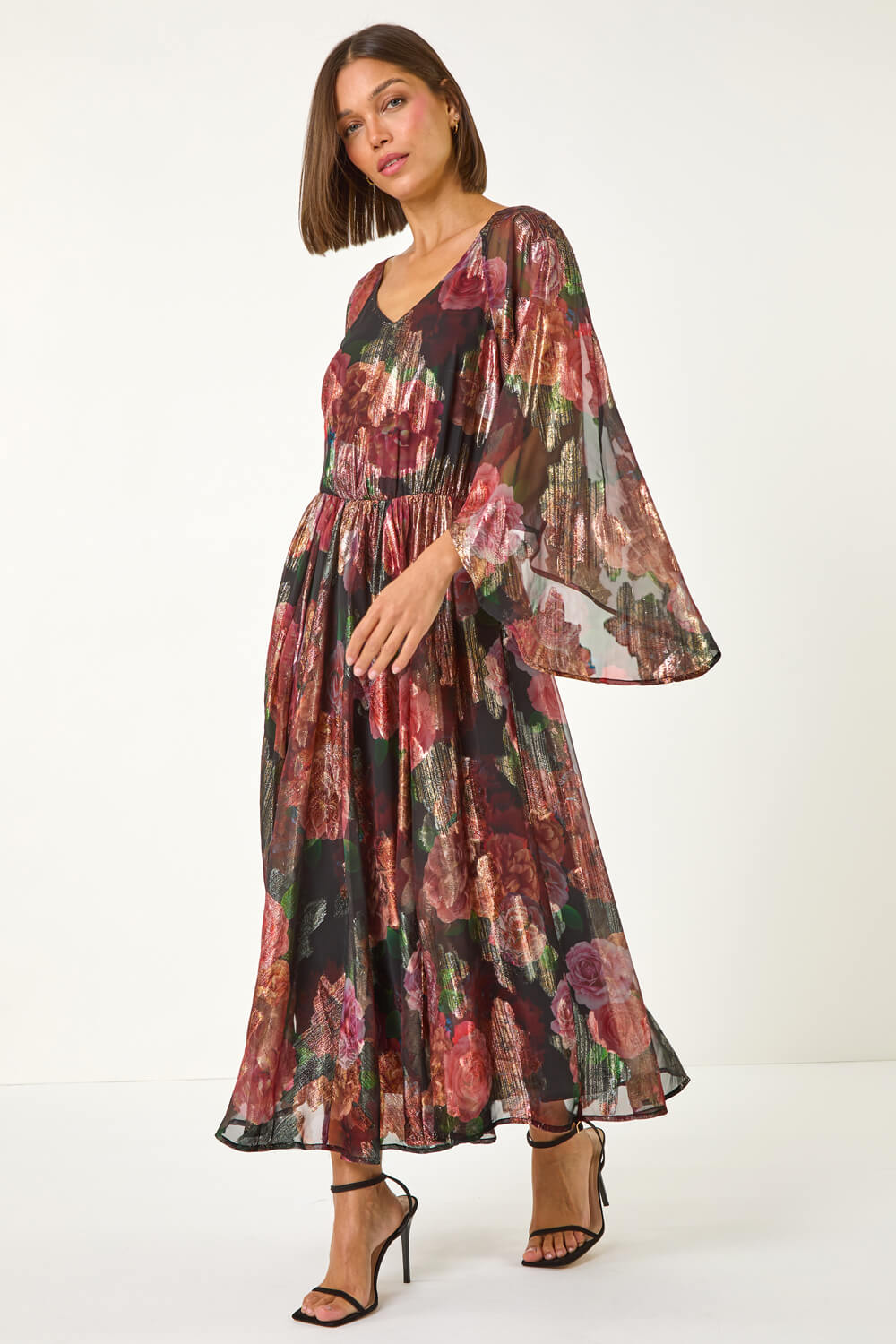 Floral Print Shimmer Midi Dress Rated 5 Out Of 5