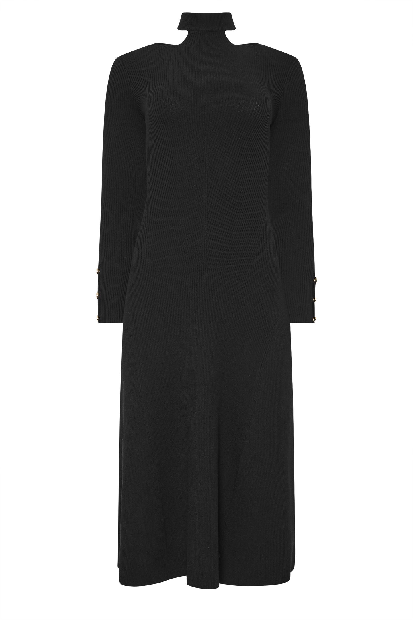 Black Ribbed Cutout Choker Midi Dress