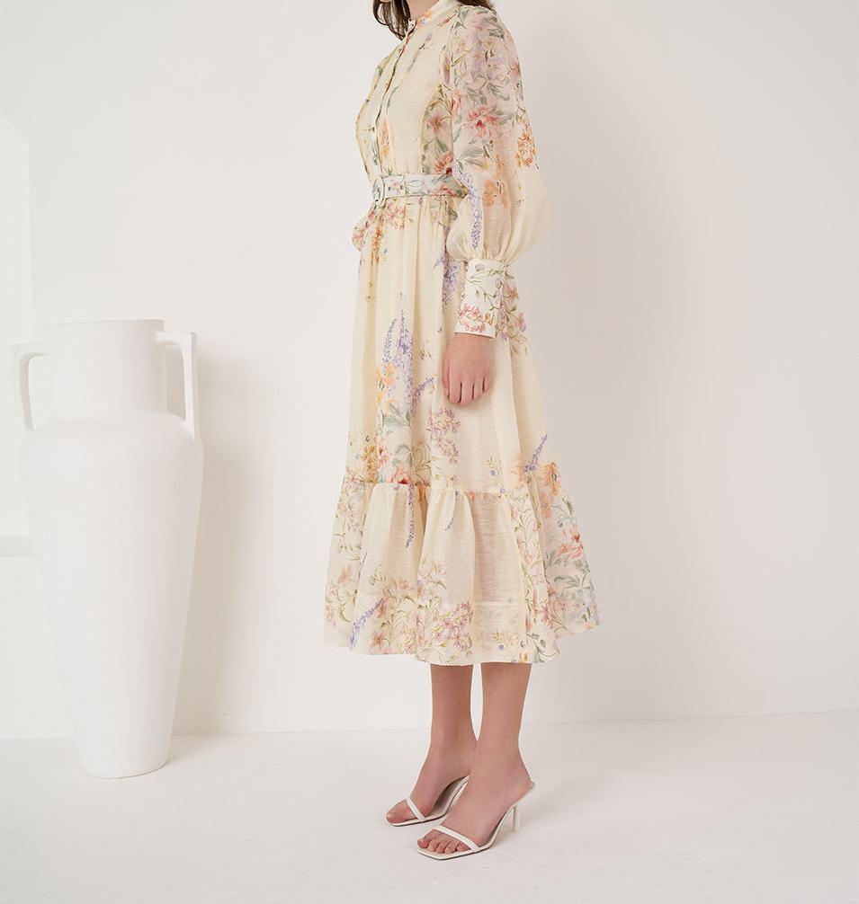 Primrose Silk Collar Maxi Dress