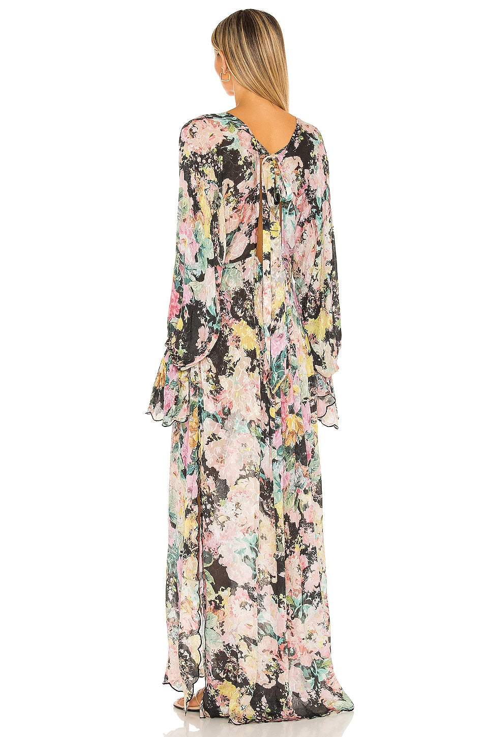 Black Floral Long Sleeve Caftan