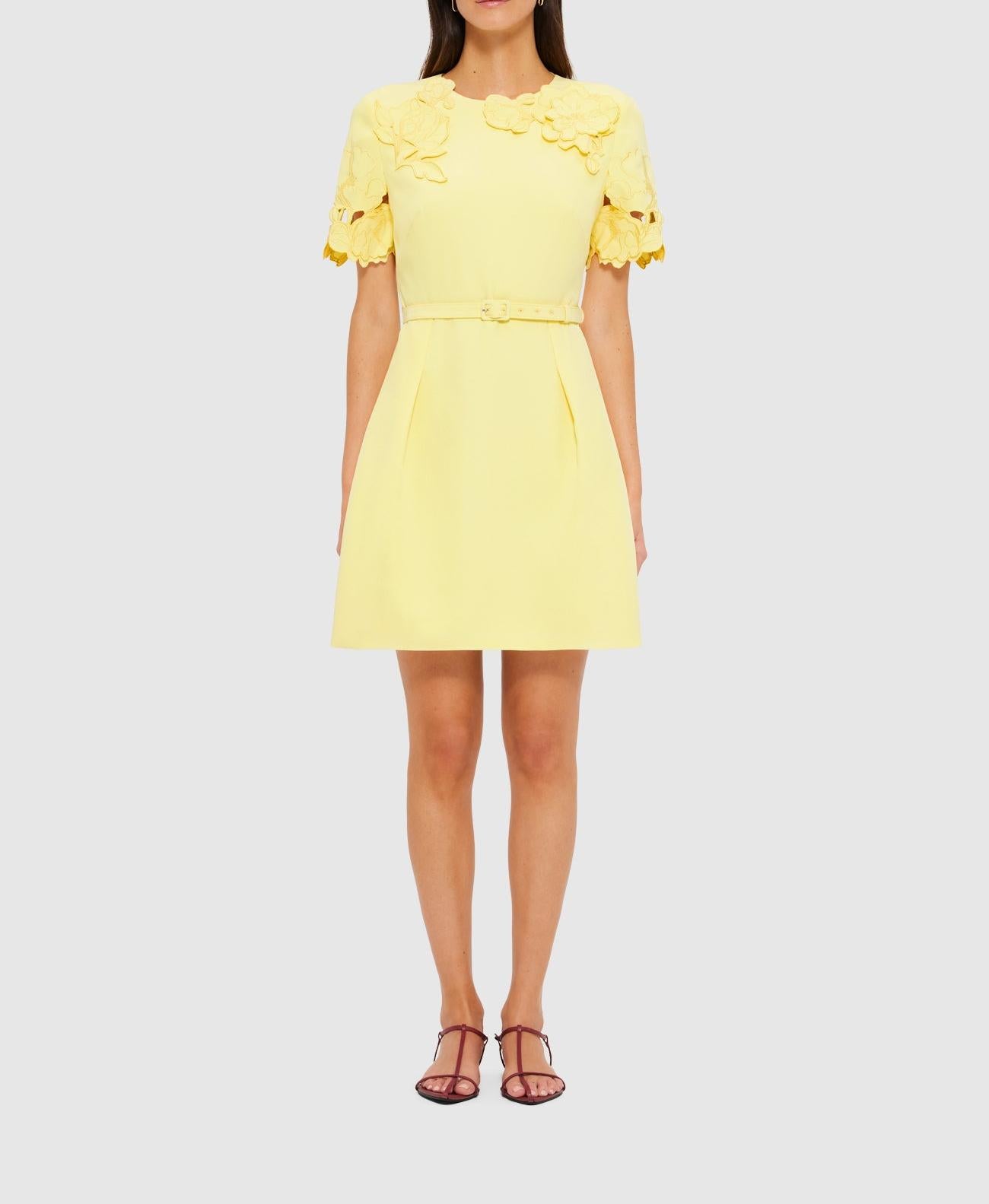 Appliqué Short Sleeve Mini Dress - Sorbet Yellow