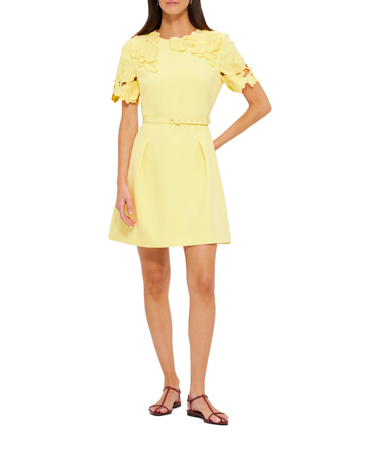 Appliqué Short Sleeve Mini Dress - Sorbet Yellow