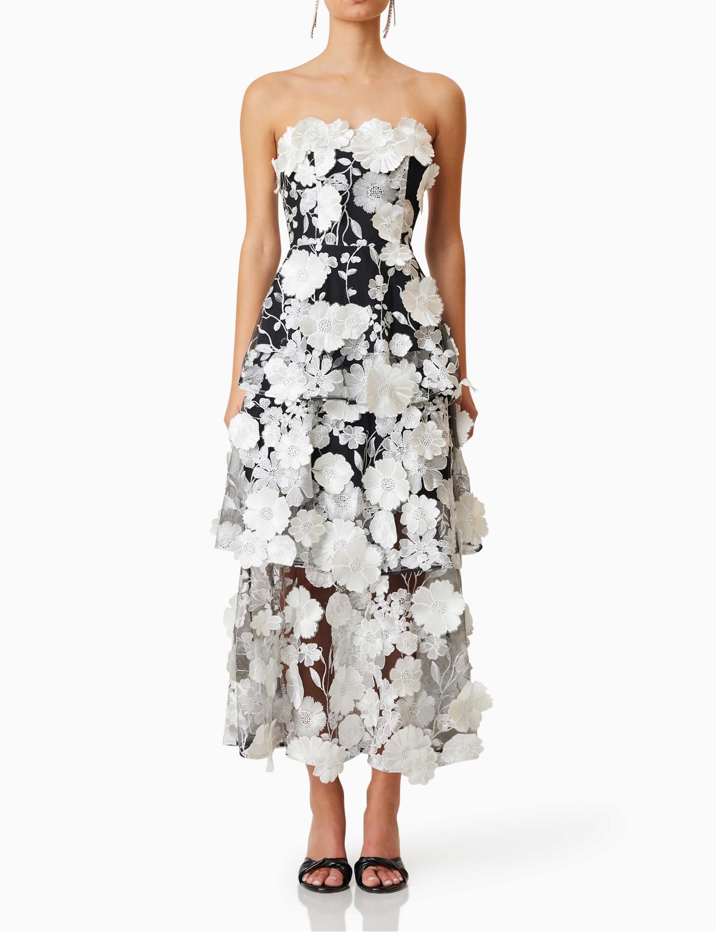 Black 3D Embellished Midi Dress
