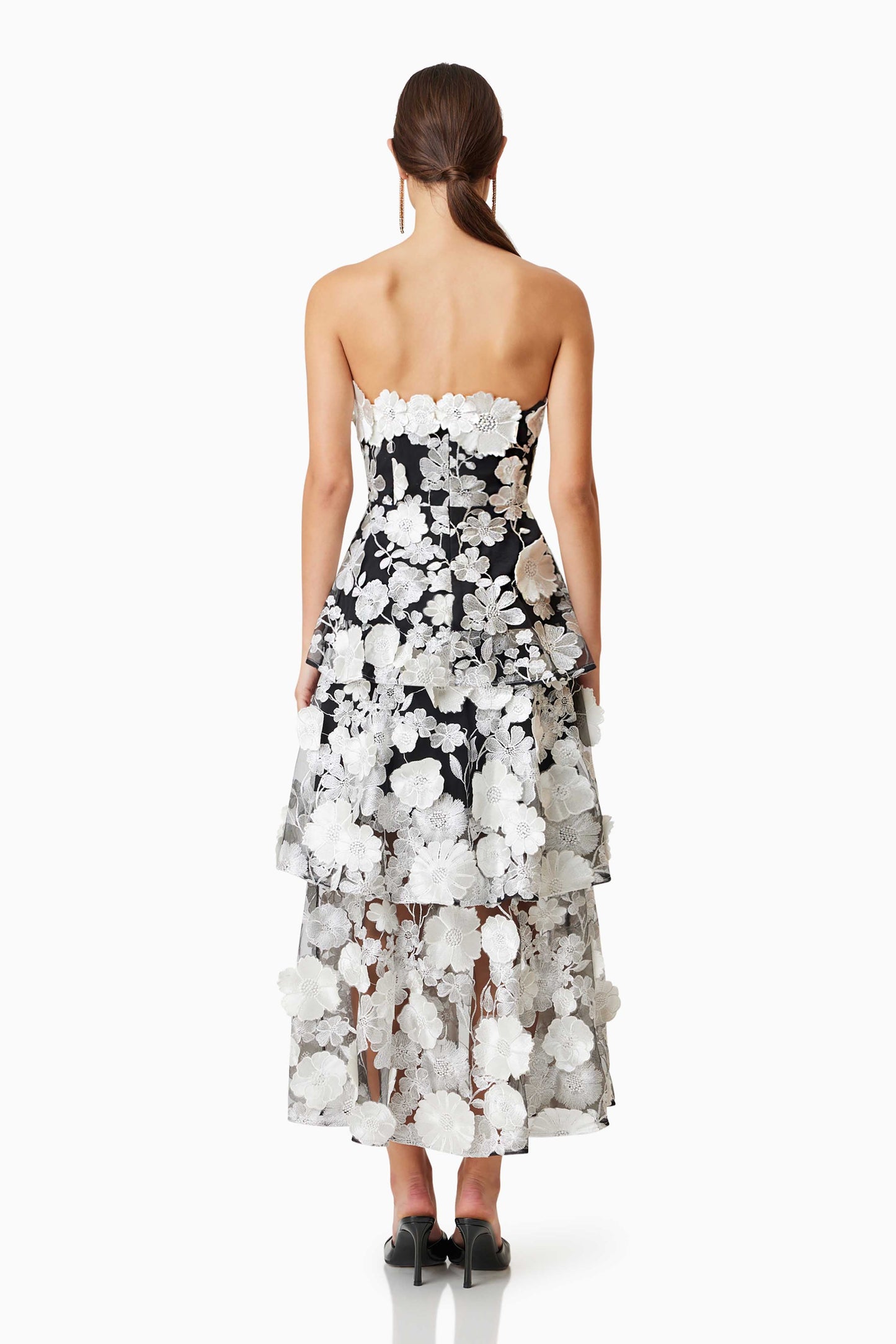 Black 3D Embellished Midi Dress