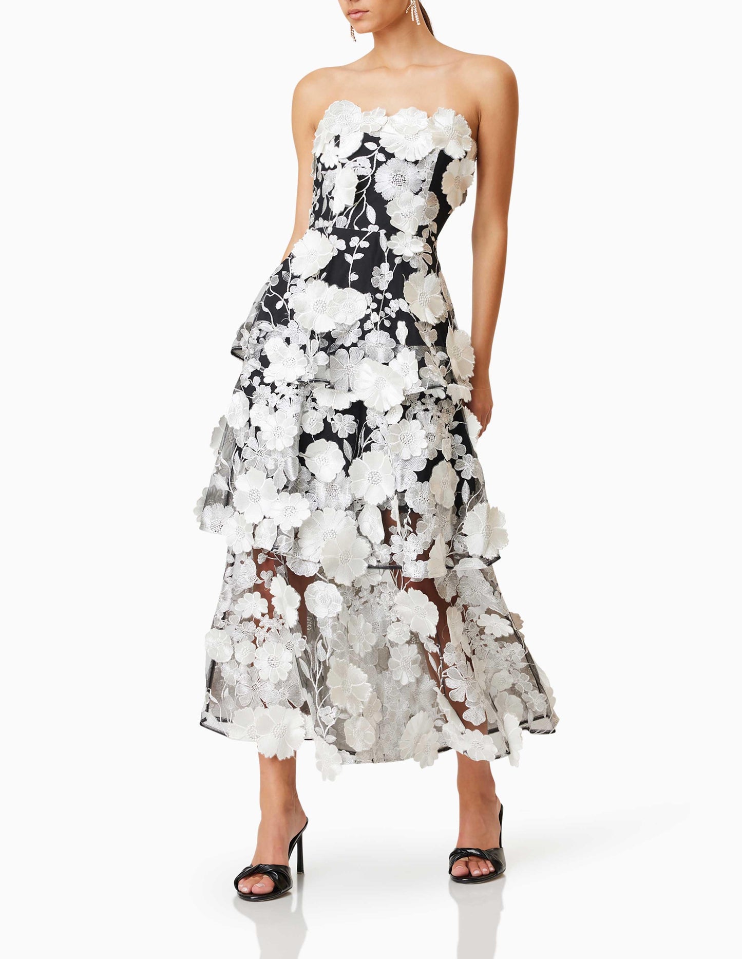 Black 3D Embellished Midi Dress