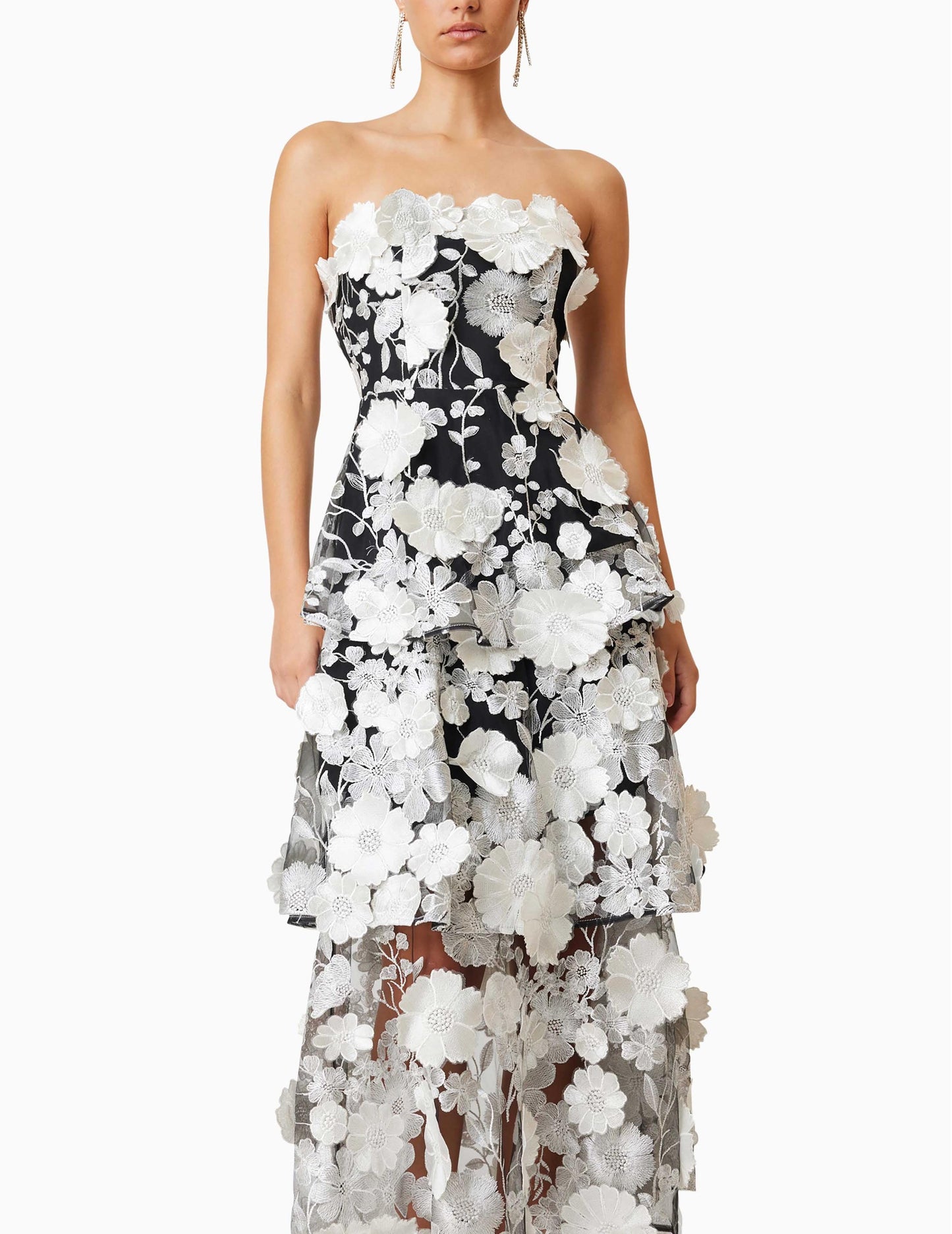 Black 3D Embellished Midi Dress