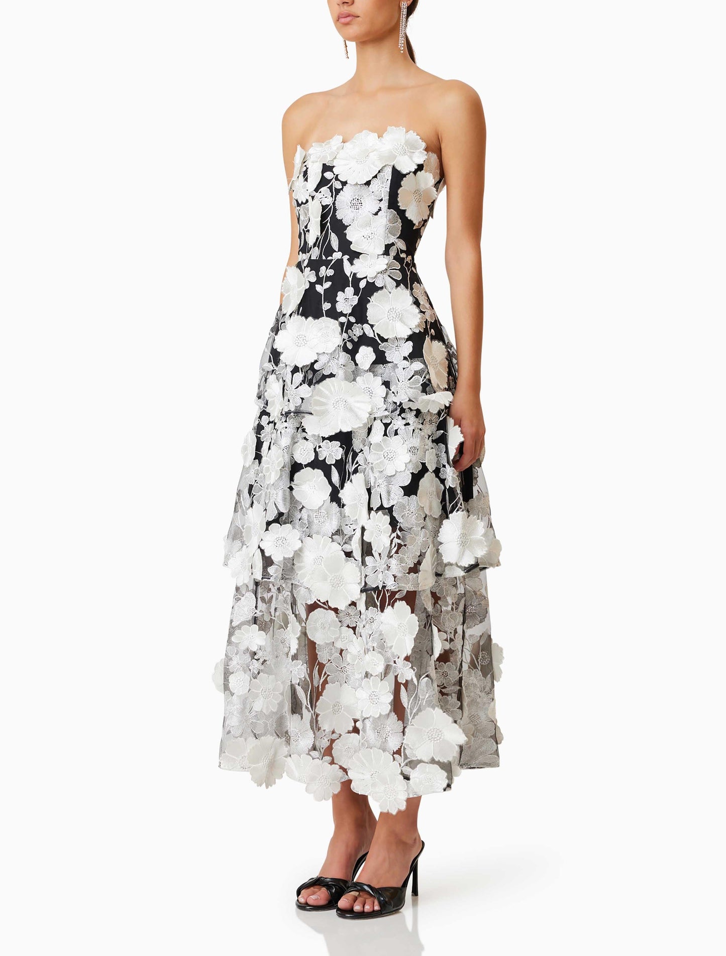 Black 3D Embellished Midi Dress