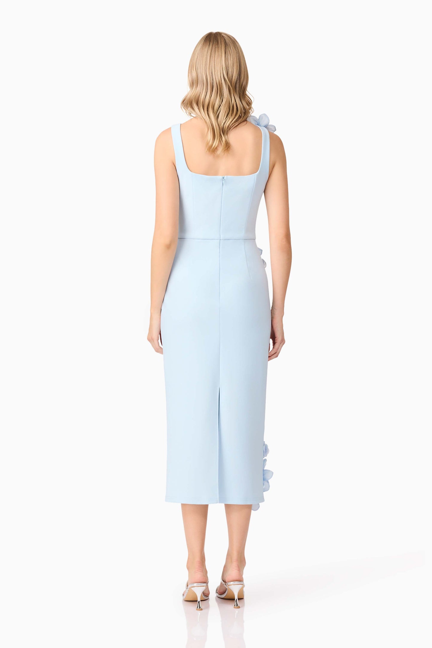 3D Midi Dress In Blue | Floral Detail