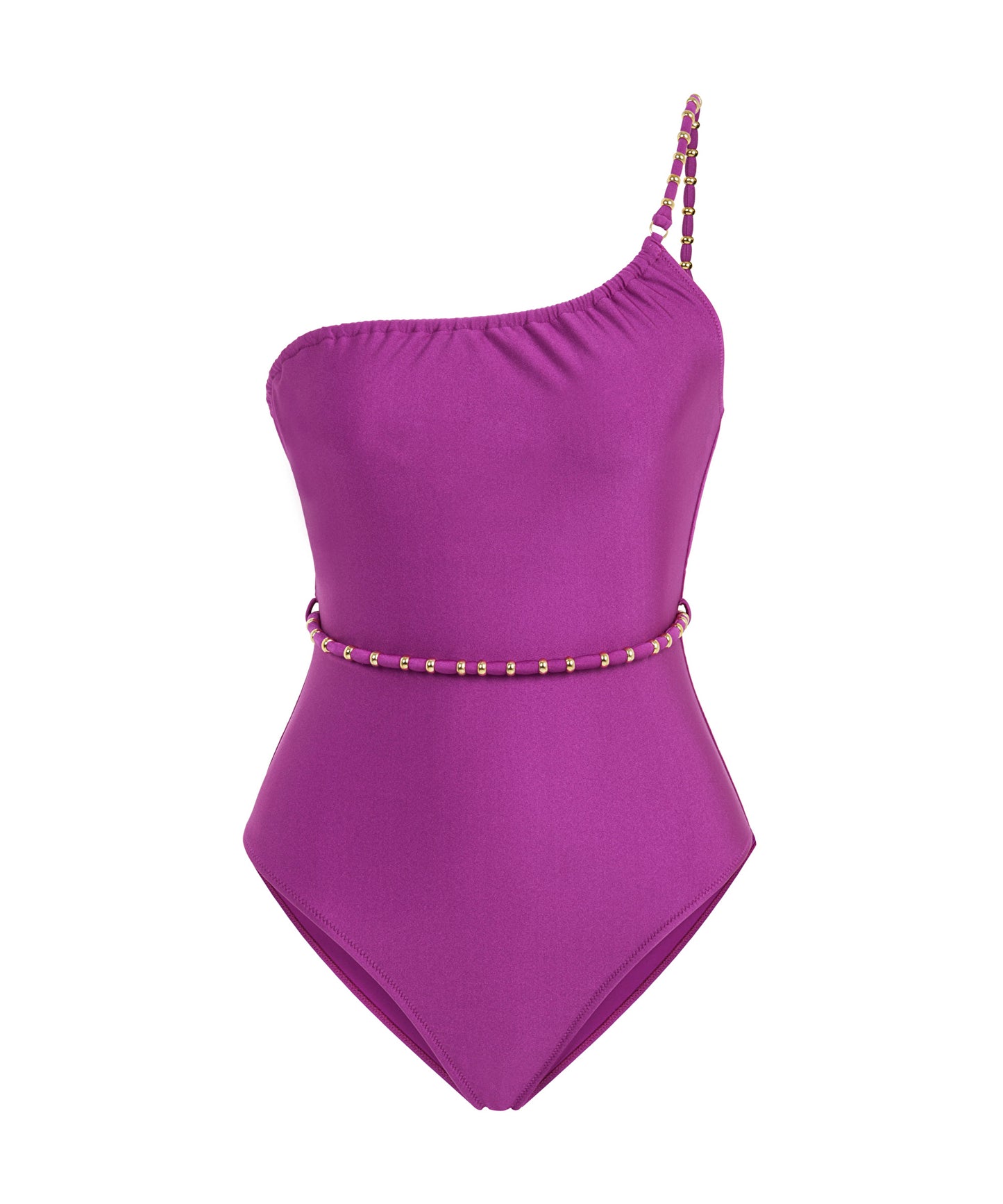 Purple Gold Trim Asymmetric Swimsuit