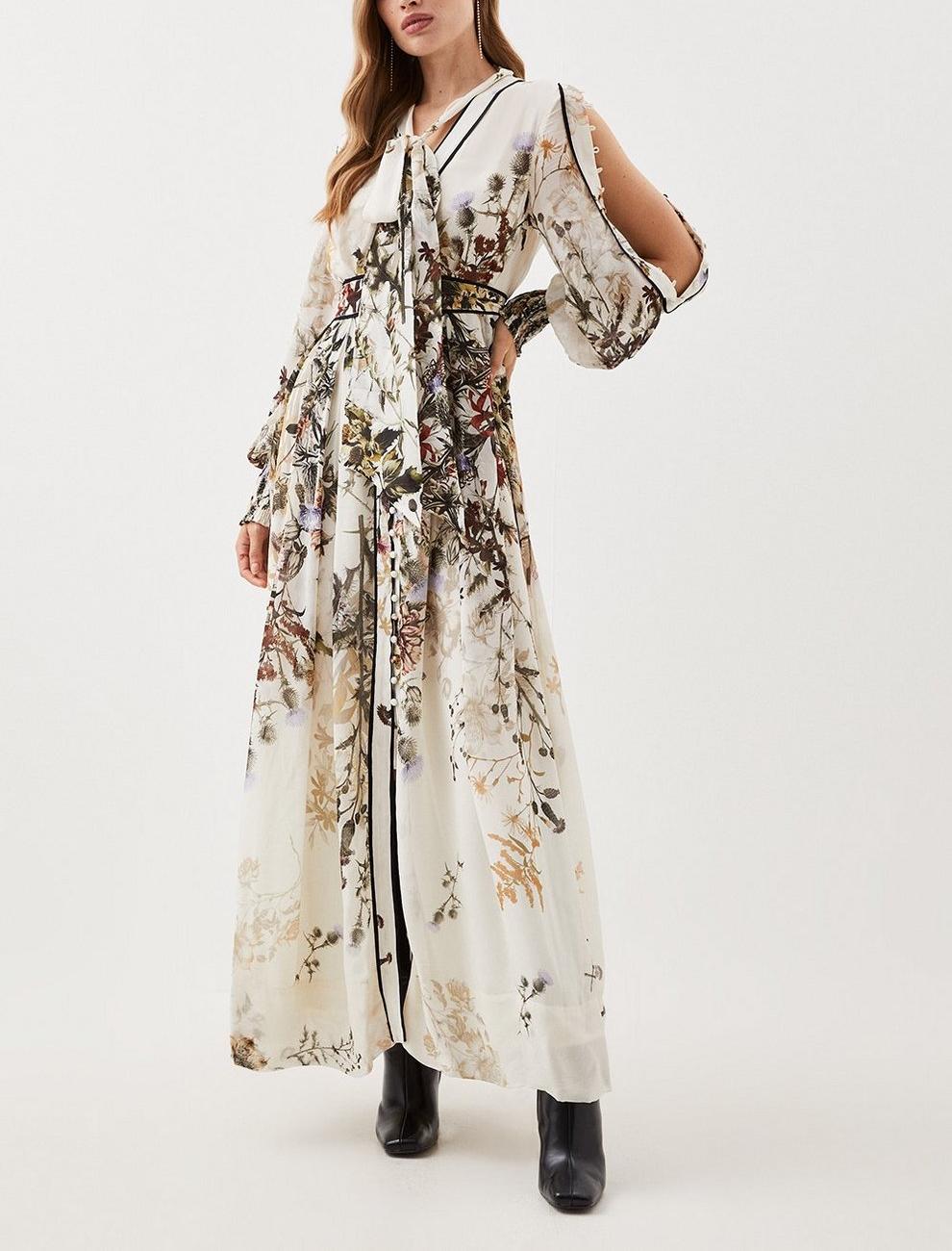 Viscose Floral Border Print Woven Maxi Dress