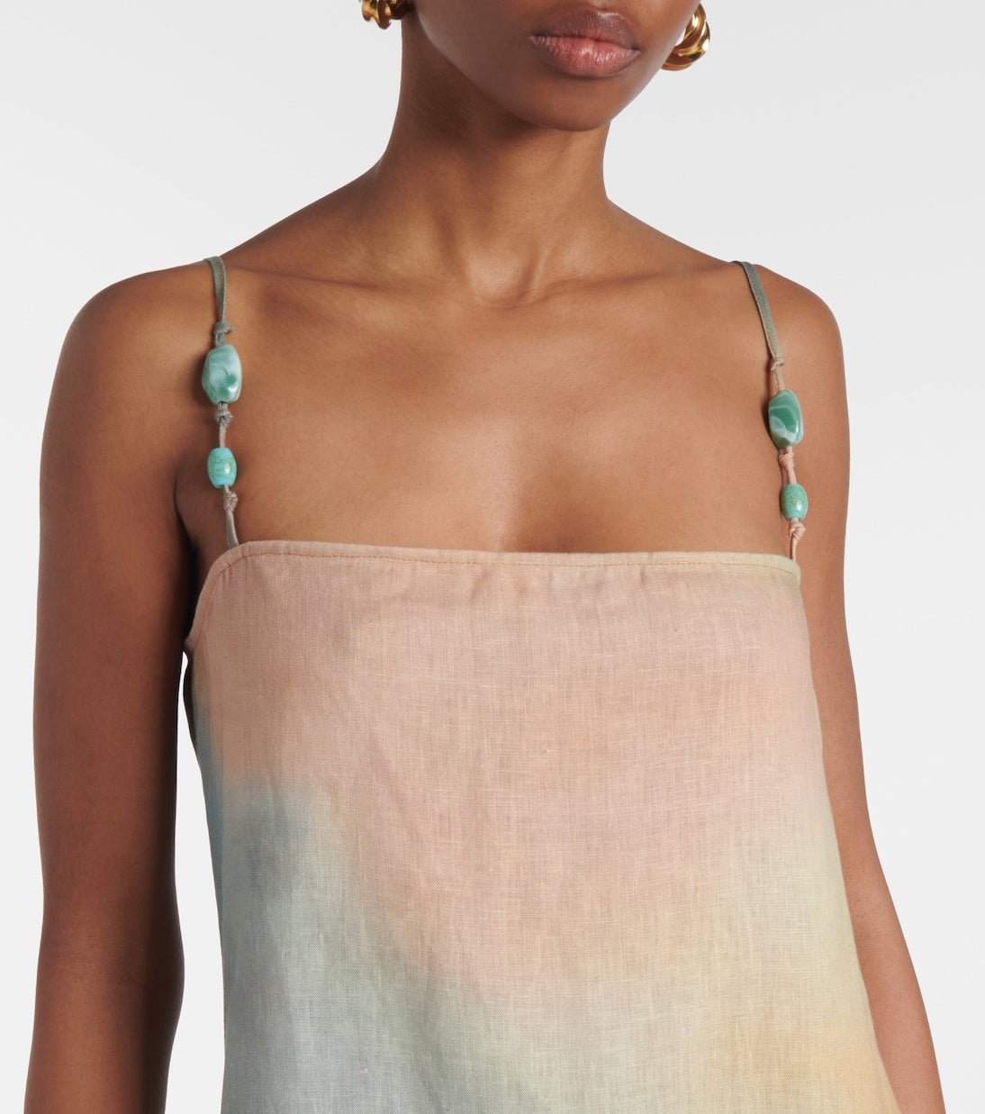 Bead-Embellished Linen Maxi Dress