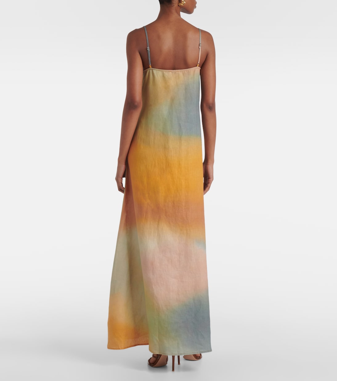 Bead-Embellished Linen Maxi Dress