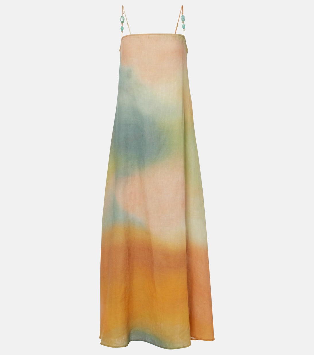 Bead-Embellished Linen Maxi Dress