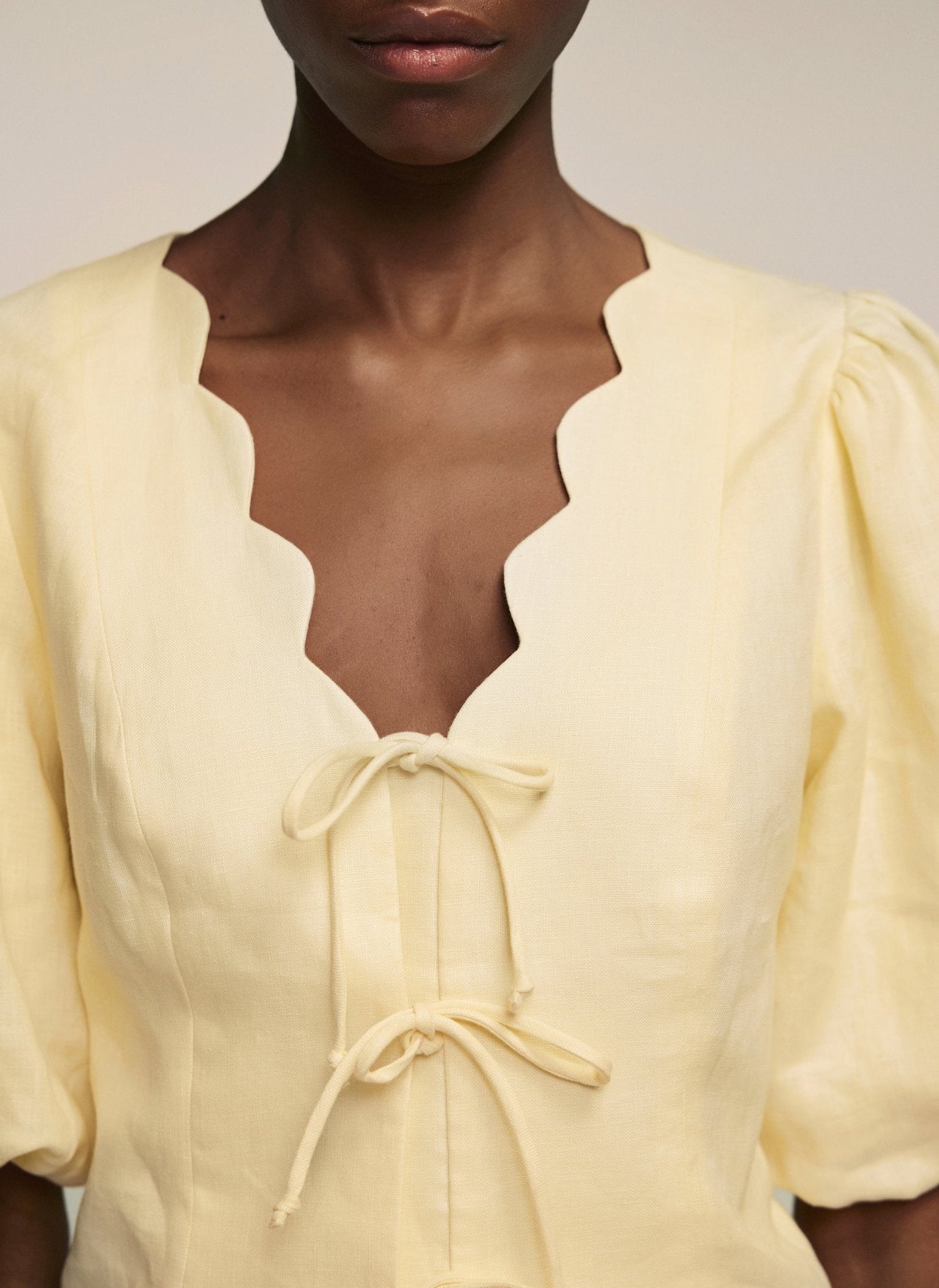 Yellow Linen Scallop Skirt Suit