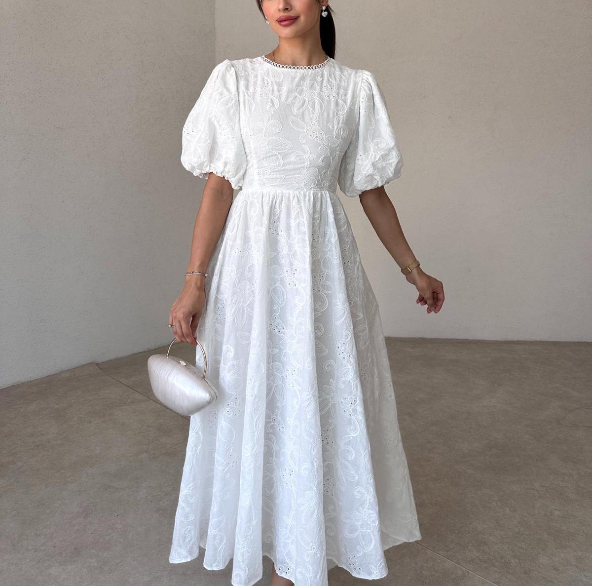 White Backless Embroidered Dress
