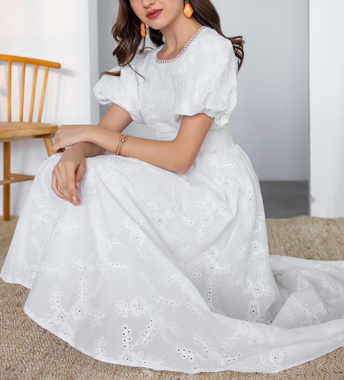 White Backless Embroidered Dress
