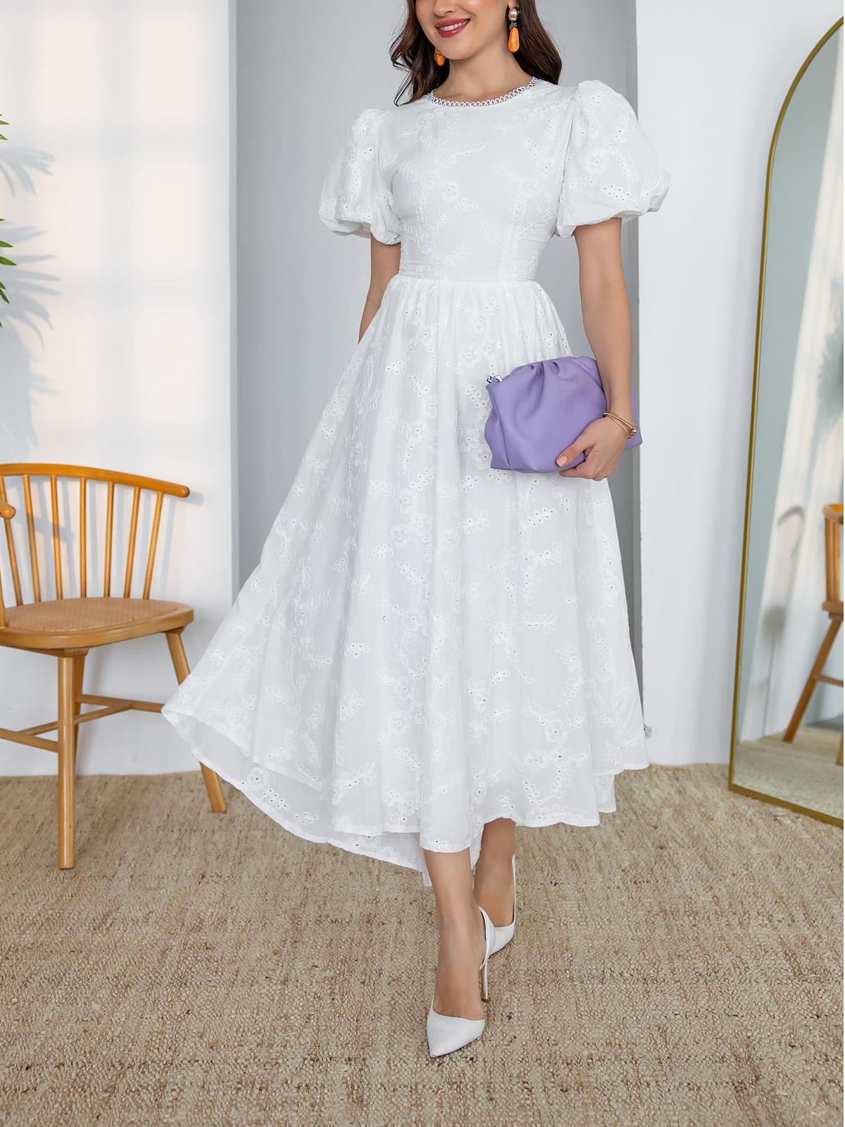 White Backless Embroidered Dress