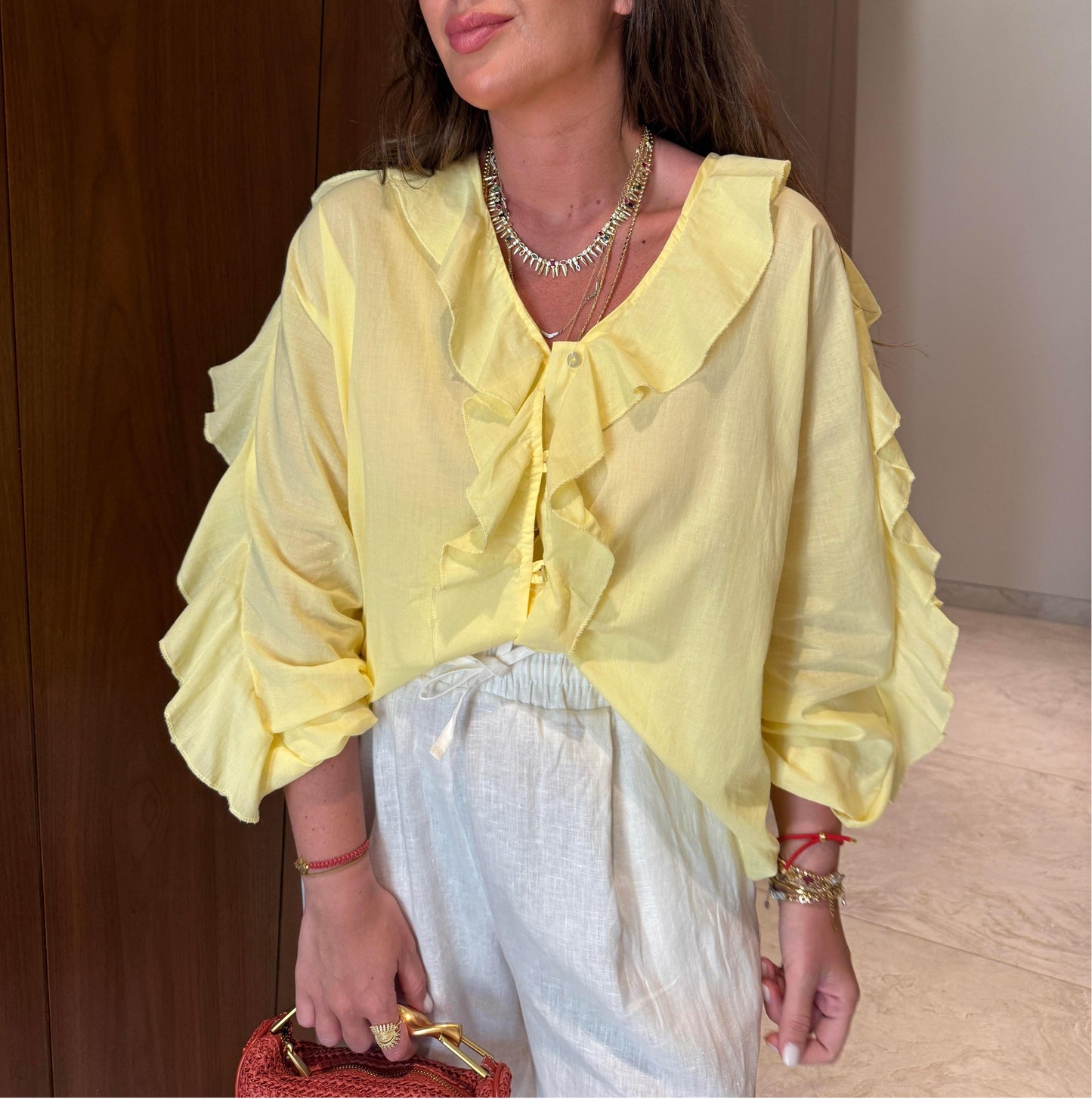 Ruffled Loose Tie Top
