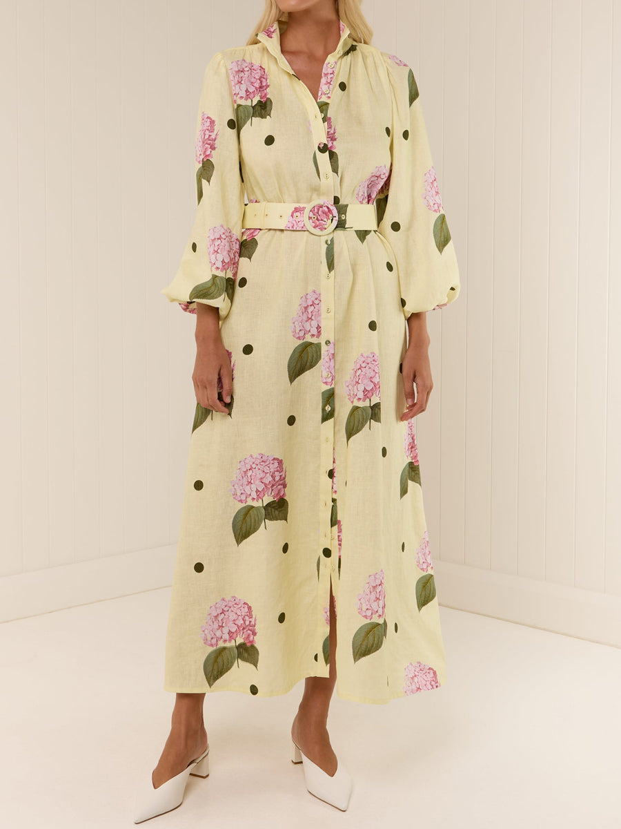 Printed Button Up Belted Maxi Dress