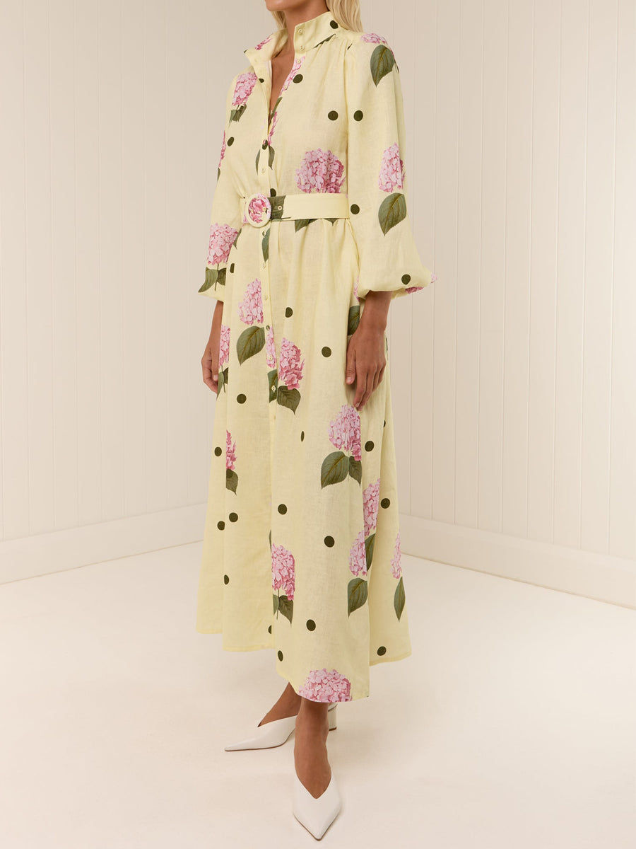 Printed Button Up Belted Maxi Dress