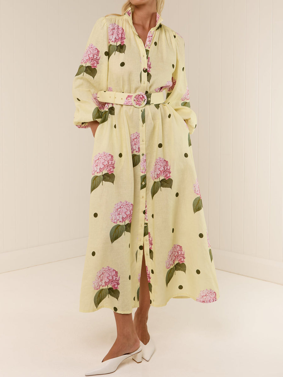 Printed Button Up Belted Maxi Dress