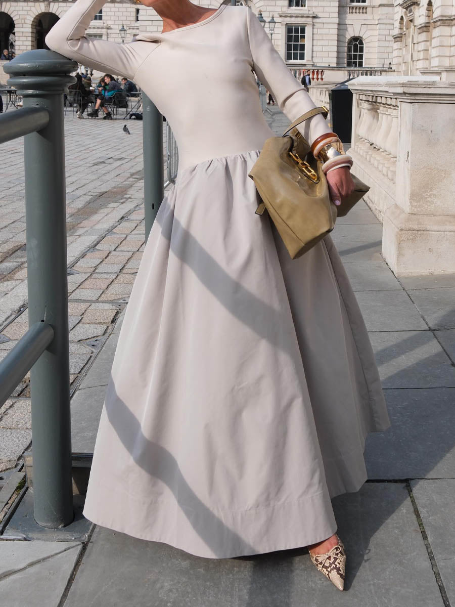 Drop Waist Long Sleeve Maxi Dress
