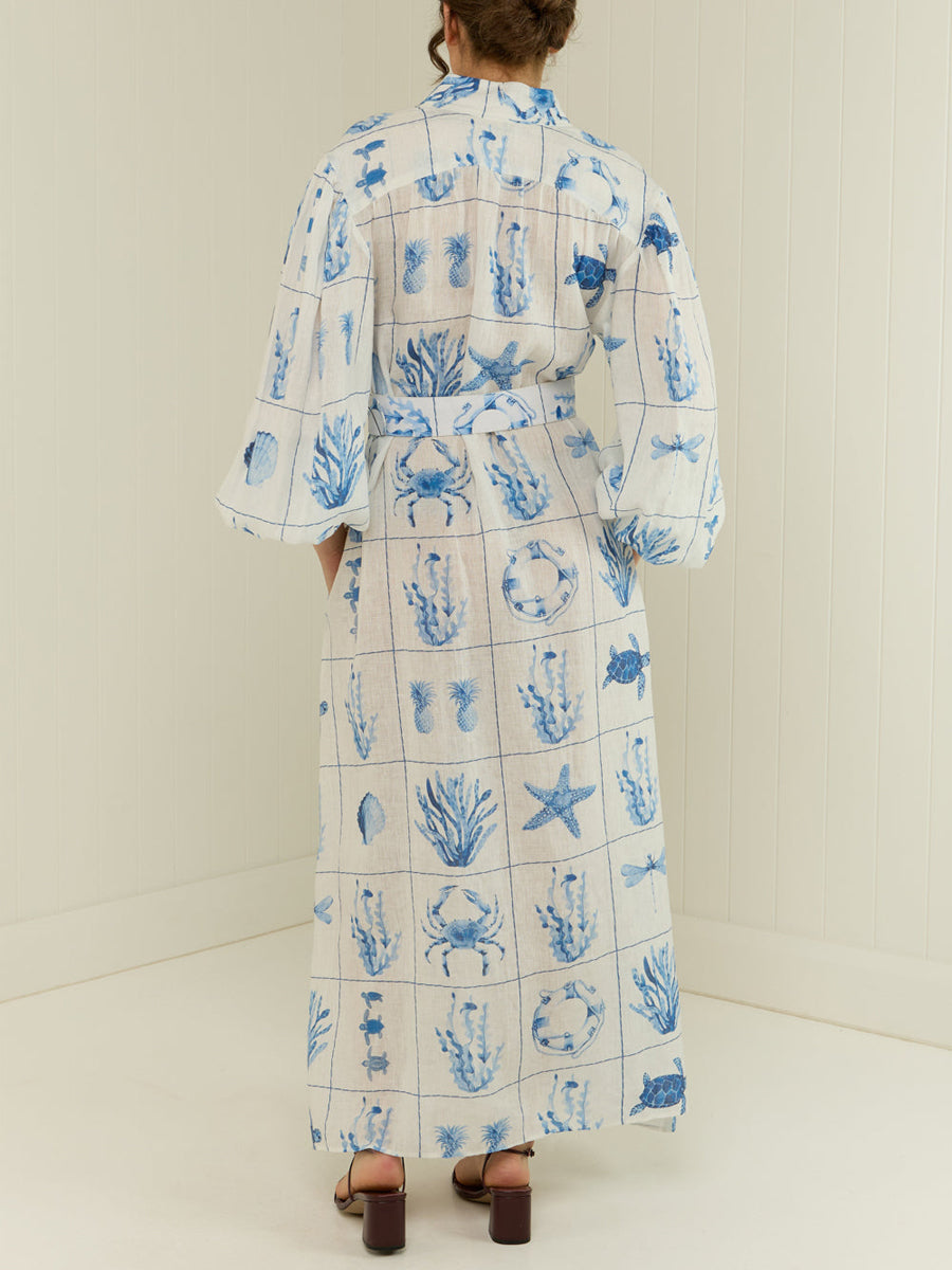 Printed Button Up Belted Maxi Dress