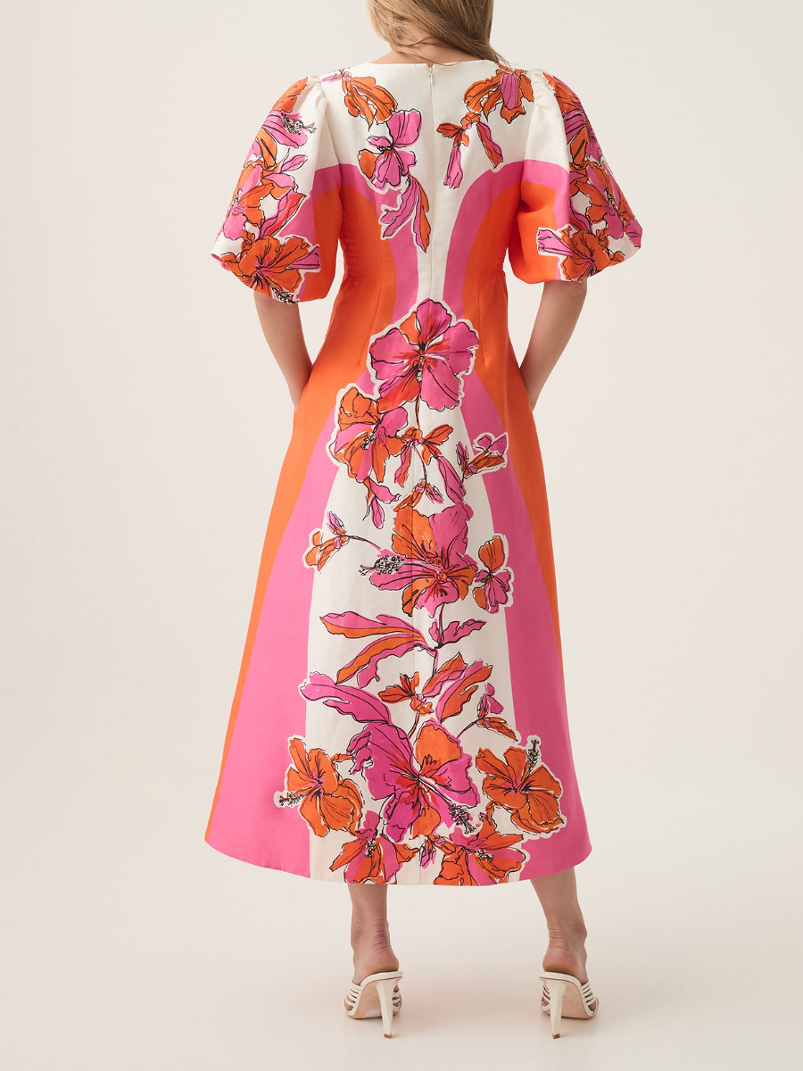 Deep V Printed Dress