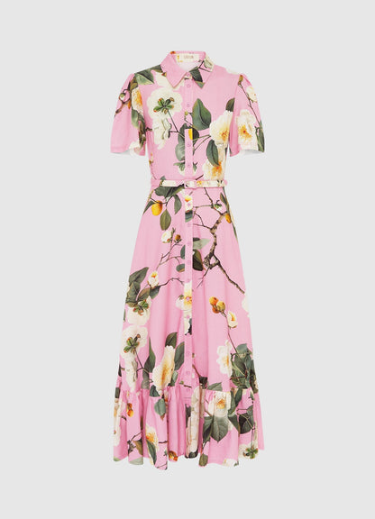 Butterfly Sleeve Midi Dress - Camelia Print