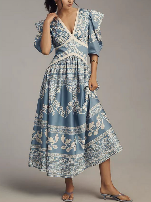 V-Neck Printed Dress