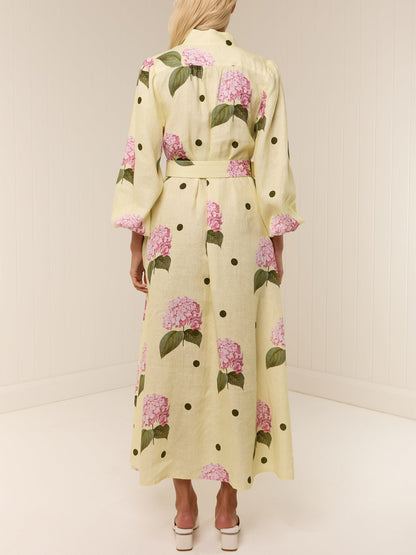 Printed Button Up Belted Maxi Dress