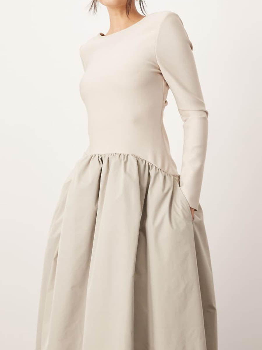 Drop Waist Long Sleeve Maxi Dress