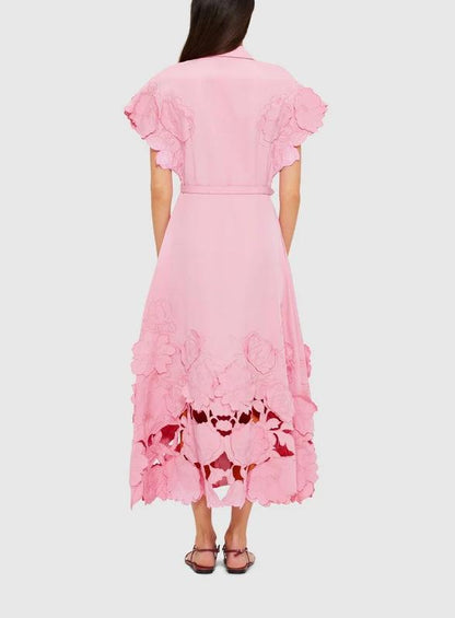 Cream Pink Shirt Midi Dress