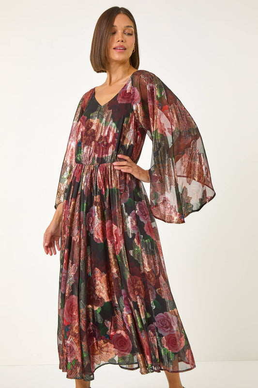 Floral Print Shimmer Midi Dress Rated 5 Out Of 5