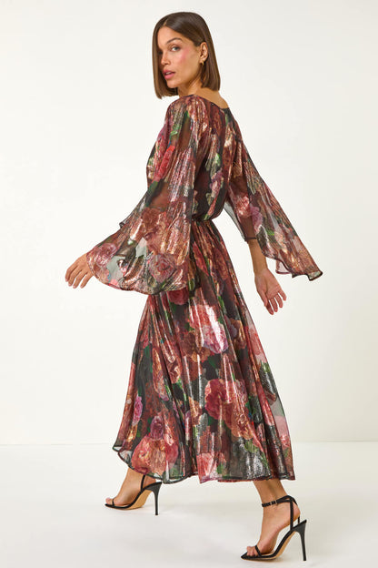 Floral Print Shimmer Midi Dress Rated 5 Out Of 5