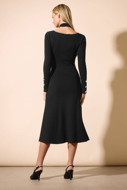 Black Ribbed Cutout Choker Midi Dress