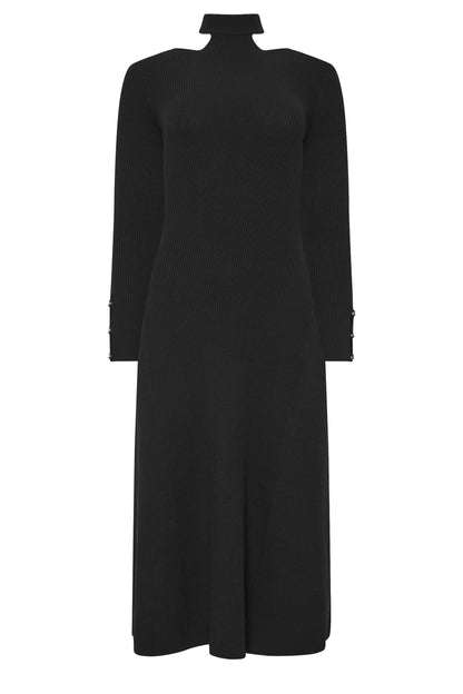 Black Ribbed Cutout Choker Midi Dress