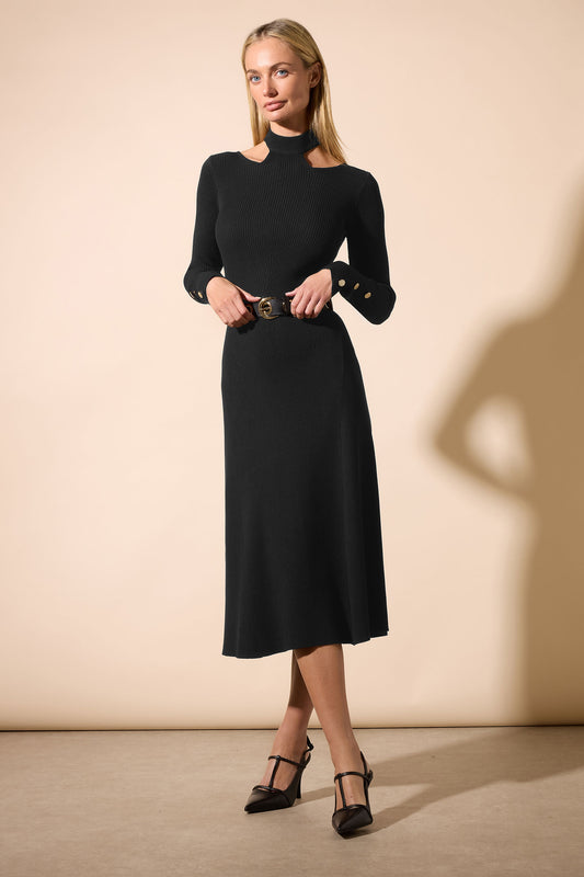 Black Ribbed Cutout Choker Midi Dress