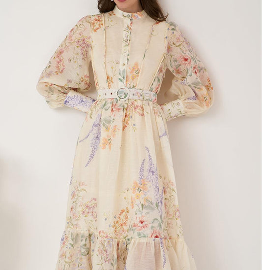 Primrose Silk Collar Maxi Dress