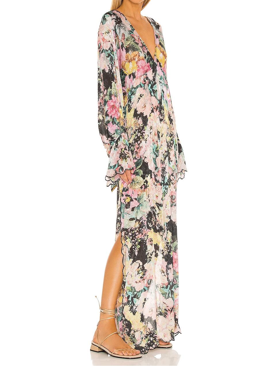 Black Floral Long Sleeve Caftan