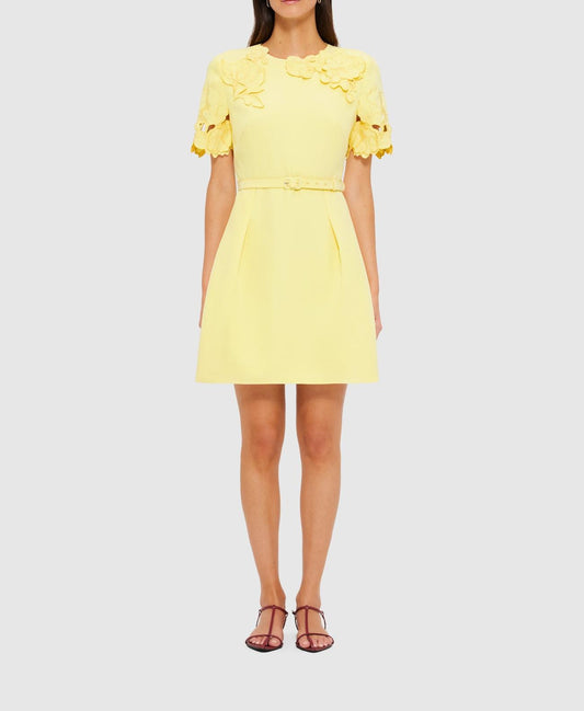 Appliqué Short Sleeve Mini Dress - Sorbet Yellow