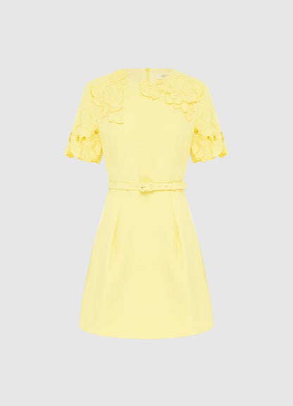 Appliqué Short Sleeve Mini Dress - Sorbet Yellow