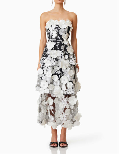 Black 3D Embellished Midi Dress