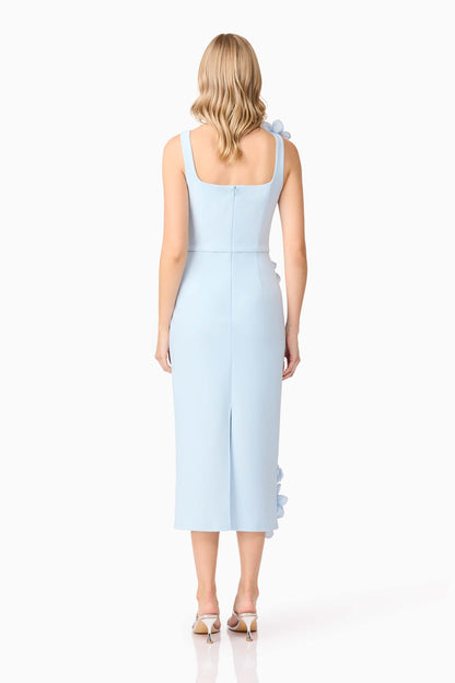 3D Midi Dress In Blue | Floral Detail