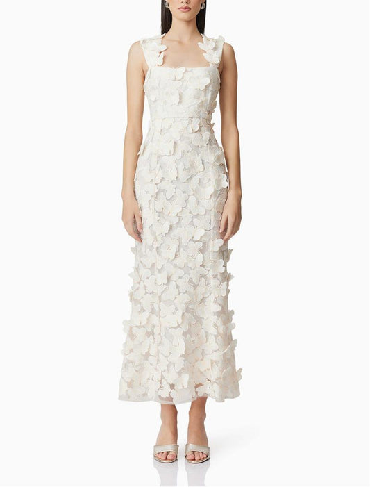 Butterfly Midi Dress In White