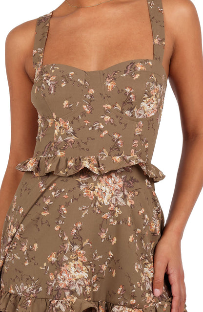 Women's Olive Print Tiered Maxi Dress